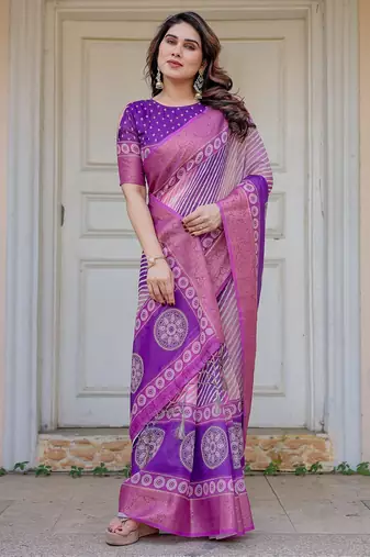Soft & comfortable handloom cotton floral printed saree with blouse