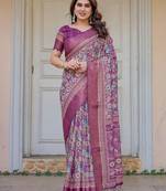 Party wear handloom cotton floral printed saree with blouse fabric