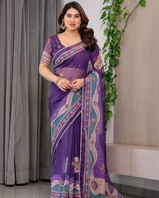 Luxury organza print saree collection with colorful edge borders 1