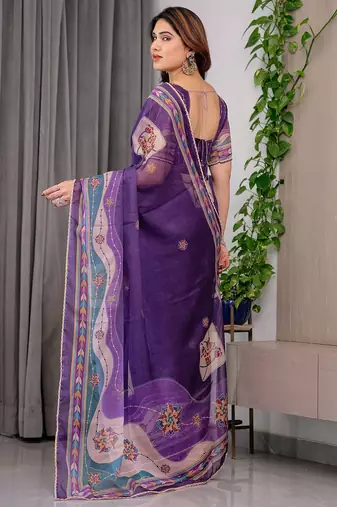 Luxury organza print saree collection with colorful edge borders
