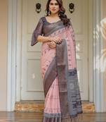 Women's ethnic handloom cotton floral printed saree with blouse