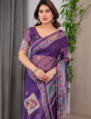 Luxury organza print saree collection with colorful edge borders 5