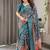 Linen weaved with golden zari handloom saree with digital floral print and tassels     festive wear