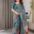 Linen weaved with golden zari handloom saree with digital floral print and tassels     festive wear