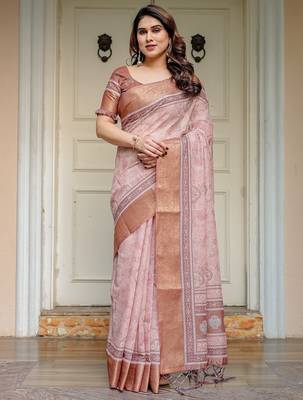 Lightweight handloom cotton floral printed saree for daily wear with blouse 1