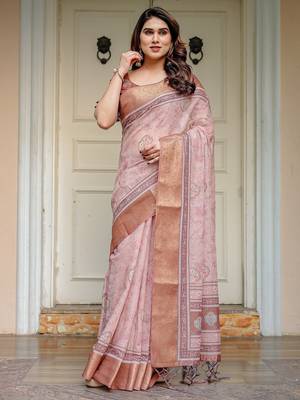 Lightweight handloom cotton floral printed saree for daily wear with blouse 3