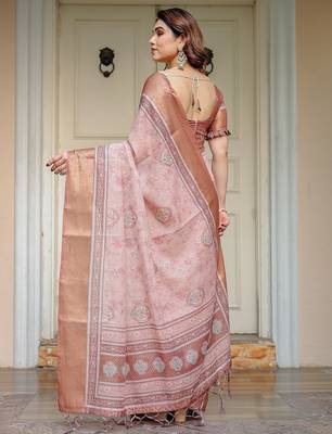 Lightweight handloom cotton floral printed saree for daily wear with blouse 4