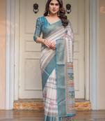 Ethnic handloom cotton printed saree with floral pattern & blouse piece