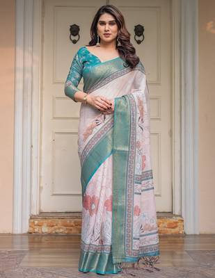 Classic handloom cotton floral design saree for women with blouse 1