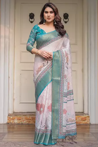 Classic handloom cotton floral design saree for women with blouse
