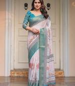 Classic handloom cotton floral design saree for women with blouse