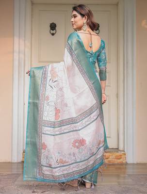 Classic handloom cotton floral design saree for women with blouse 2