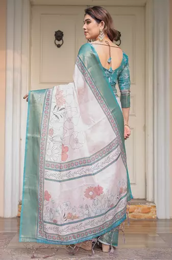 Classic handloom cotton floral design saree for women with blouse
