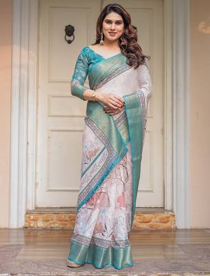 Classic handloom cotton floral design saree for women with blouse 3