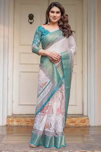 Classic handloom cotton floral design saree for women with blouse