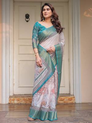 Classic handloom cotton floral design saree for women with blouse 4