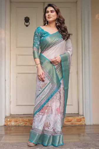 Classic handloom cotton floral design saree for women with blouse