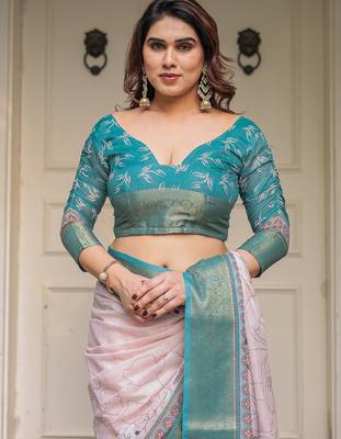 Classic handloom cotton floral design saree for women with blouse 5