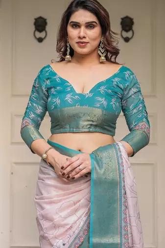Classic handloom cotton floral design saree for women with blouse
