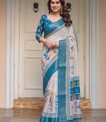 Soft handloom cotton floral printed saree with 5.5m saree & blouse piece
