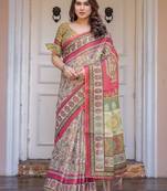 Handloom cotton floral pattern printed saree with 5.5 meter saree & blouse