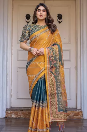 Soft & comfortable handloom cotton floral printed saree with blouse