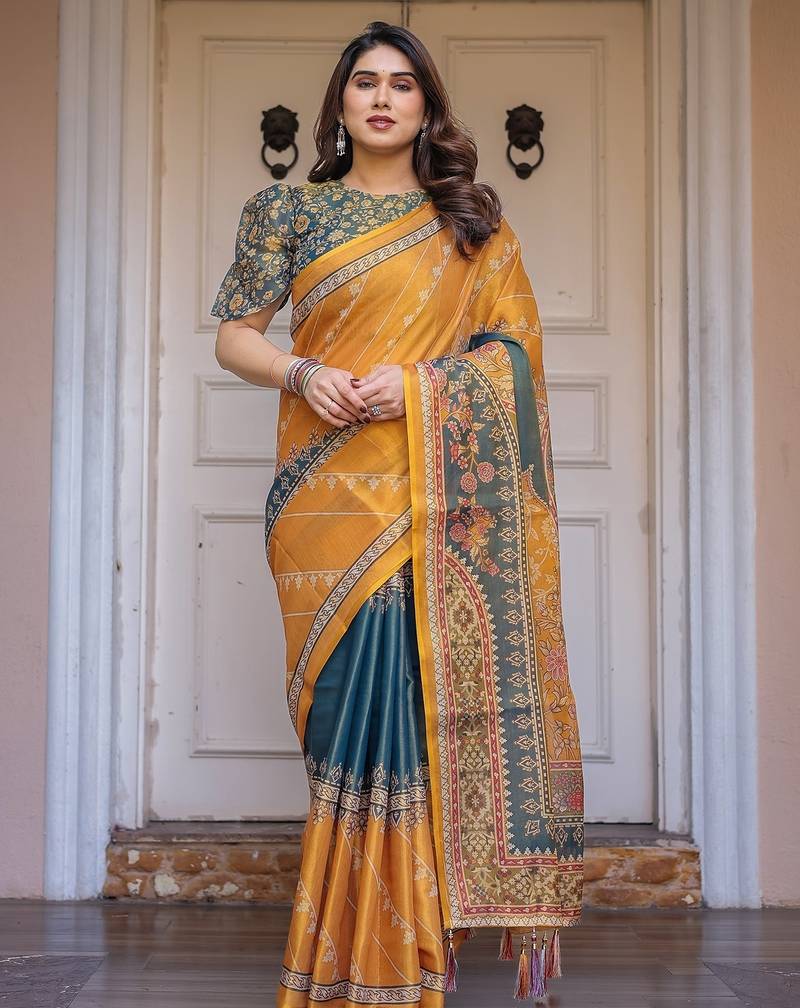Soft & comfortable handloom cotton floral printed saree with blouse