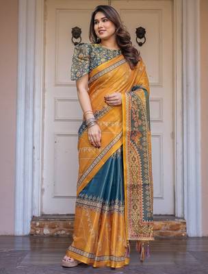 Soft & comfortable handloom cotton floral printed saree with blouse 2
