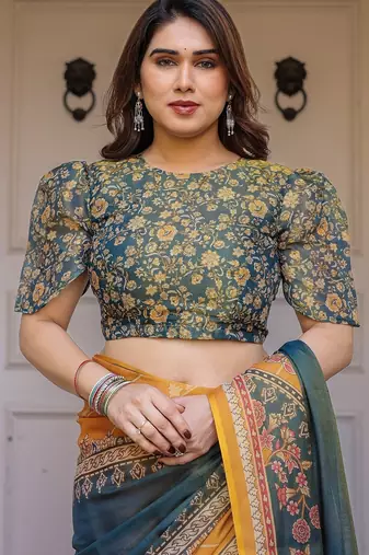 Soft & comfortable handloom cotton floral printed saree with blouse