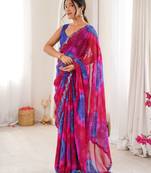 Heavy georgette bandhani keri print saree with mirror work & cutwork border