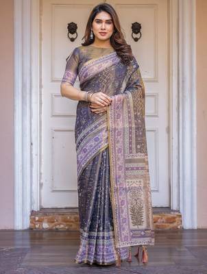 Women's ethnic handloom cotton floral printed saree with blouse 1