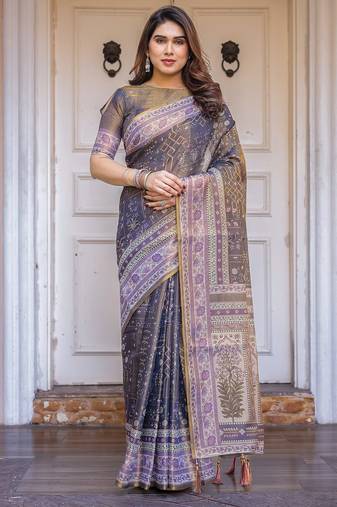 Women's ethnic handloom cotton floral printed saree with blouse