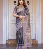 Women's ethnic handloom cotton floral printed saree with blouse