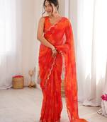 Heavy georgette bandhani keri print saree with mirror work & cutwork border