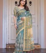 Classic handloom cotton floral design saree for women with blouse