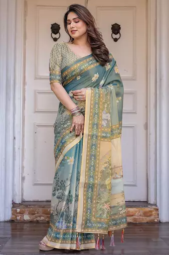 Classic handloom cotton floral design saree for women with blouse