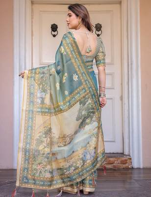 Classic handloom cotton floral design saree for women with blouse 3