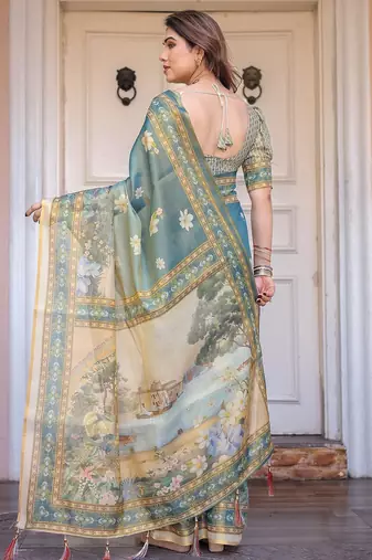 Classic handloom cotton floral design saree for women with blouse