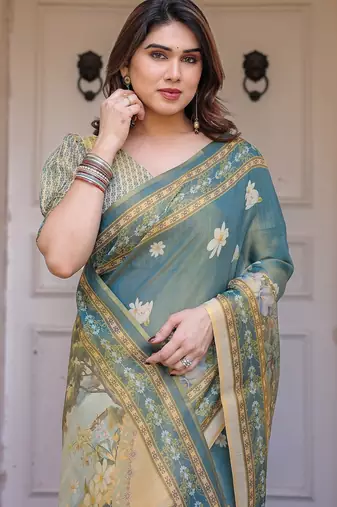 Classic handloom cotton floral design saree for women with blouse