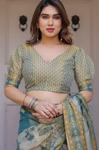 Classic handloom cotton floral design saree for women with blouse