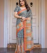 Soft handloom cotton floral printed saree with 5.5m saree & blouse piece