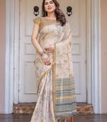 Elegant handloom cotton printed saree with floral design & blouse piece