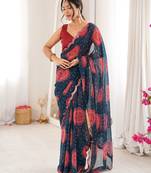 Heavy georgette bandhani gola print saree with mirror work & cutwork border