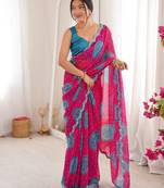 Heavy georgette bandhani gola print saree with mirror work & cutwork border