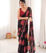Heavy georgette bandhani gola print saree with mirror work & cutwork border