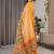 Festive ready handloom linen weaved with golden zari saree with floral artwork & matching blouse
