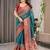 Pure linen weaved with golden zari handloom saree with floral print and designer tassels