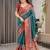 Pure linen weaved with golden zari handloom saree with floral print and designer tassels