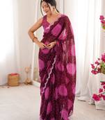 Heavy georgette bandhani gola print saree with mirror work & cutwork border