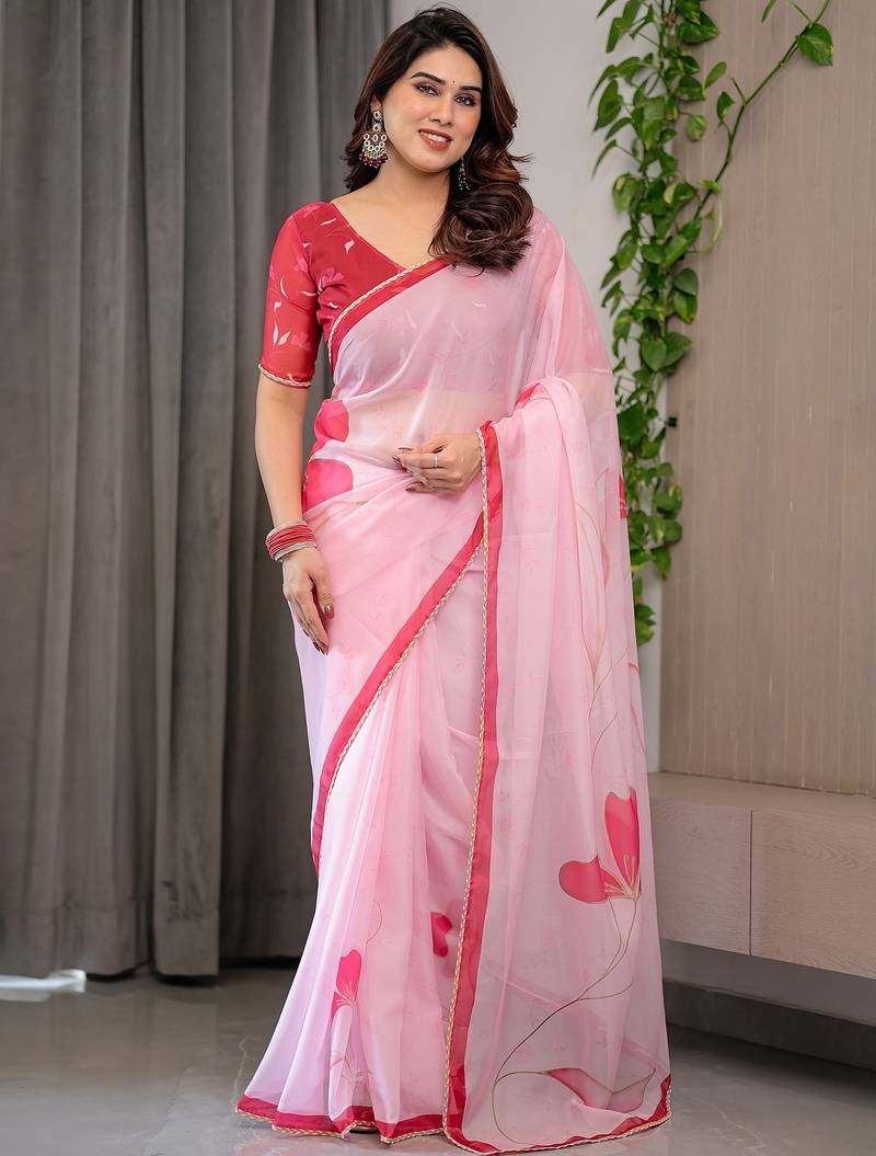 Designer organza printed saree collection with vibrant borders